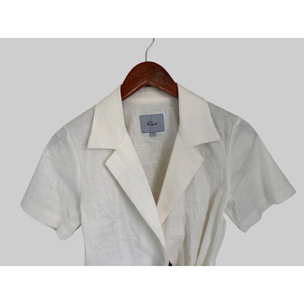 Rails April Creme Short-Sleeve Linen Blend Wrap Blouse With Tie Detail - S - Picture 3 of 9